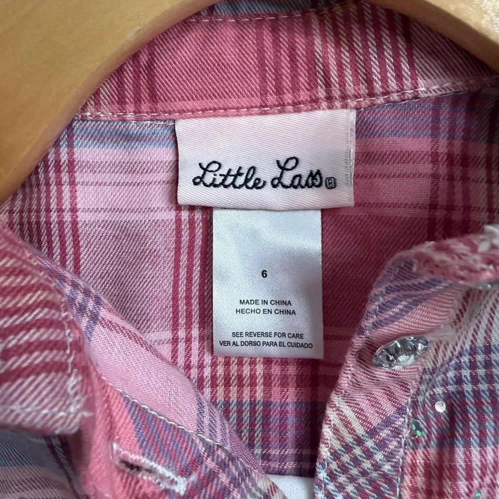 Little Lass Pink Plaid Button-Down Shirt with Floral Back - Picture 4 of 6